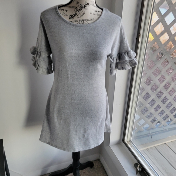 Gray Ruffle Sleeve Knit Dress - Picture 8 of 14